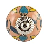 Set of 2 Dark salmon Floral hand painted ceramic pumpkin knobs cabinet drawer handles pulls