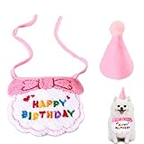 犬 誕生日帽子 バンダナ よだれかけ 2個セット happy birthday 唾液タオル 飾り付け ペット用品 可愛い 猫用 飾り 柔らかく お散歩 食事用 取り付け簡単 おしゃれ 犬 誕生日グッズ 小型犬 (ピンク)