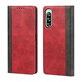 Ｈａｖａｙａ 対応 Xperia 10 IV スマホケース エクスペリア10 iv ケース SO52C ケース 手帳型 耐衝撃 A202SO SOG07 docomo ソニー au カバー 第4世代 SoftBank カード収納 レザー-レッド＋ブラック