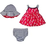 Gerber　ガーバー　ベビー　ワンピース　ブルマ　サンハットセット (6ヵ月-9ヵ月, レッド) [並行輸入品]
