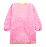 【SEBLES】 ベビー キッズ スモック カラフル エプロン 防水 幼稚園 め 2歳 ～ 6歳 全6色 サイズ S M L クロスセット (ピンク,L)