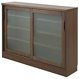 天然木アルダー材 カウンター下収納引戸ガラス 幅120cm ダークブラウン 日本製 TE-0077