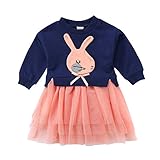 ベビー　子供服　女の子　ワンピース　チュールスカート　プリンセススカート　可愛いウサギ　プリント　春秋冬　キッズ　ドレス　オシャレ　通園　発表会　お誕生日　プレゼント (80, ブルー)
