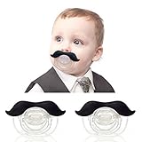 RONGTONGDA 面白い ノベルティ 赤ちゃん用　ベビー用品　おしゃぶり　ニップル　口ひげ付 ハンドルバー 可愛い　幼児 (ブラック（２点セット）)