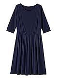 Angeliebe エンジェリーベ マタニティ ワンピース 授乳口 付 カットソー 切り替え タック フレア ワンピ 産前 産後 授乳服 お宮参り S ～ M ネイビー