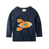 PANCY 子供服 春秋 長袖 Tシャツ キッズ パジャマ 男の子 女の子 トレーナー 綿 飛行機 プリント(ネイビー,110cm)