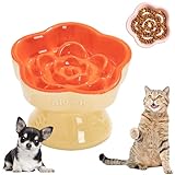 陶器 早食い防止 食器 犬 傾斜 犬 早食い防止 小型犬 中型犬 猫 早食い防止 食器 高台 犬 はや食い防止食器 小型犬 高さ 犬 餌入れ 防止吐き戻し 猫 早食い防止 小さめ 可愛い 犬 餌皿 鼻ぺちゃ猫 早食い防止 食器 食洗機対応 電子レンジ対応 (クリーム色)