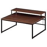 ぼん家具 モニタ台付きパソコンデスク ロータイプ ラック付きデスク 学習机 ウォールナット