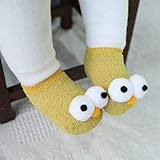 Yutner - 新暖かいベビーソックス漫画大きな目の女の赤ちゃんの靴下秋冬コーラルベルベットアンチ新生児1-3歳用フロアソックススリップ [ゴールド ]