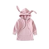 ANKECHANG ベビー服 スウェットワンピース ドレス 長袖 子供服 女の子 うさみみ フードつき 純色 0-3歳 size 100 (ピンク)