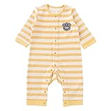 ( チャックル ) chuckle ボーダー 長袖 前開き カバーオール イエロー 80cm P2926-80-41