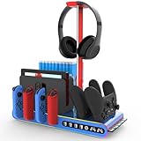 Sonicgrace オーガナイザー ドックステーション ジョイコンコントローラー充電器 Nintendo Switch & OLED対応 コンソール充電ドック ヘッドセットスタンド付き ジョイコン4個 LED照明&ゲームスロット5つ付き