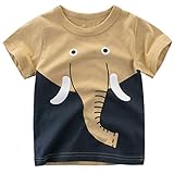 （ワボーズ）Waboats キッズ 子供 幼児服 綿 半袖Tシャツ ボーイズ 夏 Tシャツ 漫画プリント 象.カーキ 100