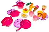 Kids Play Food & Dishes Set: Toy Kitchen Accessories: Plastic Pots, Pans, Plates, Eggs, Dessert, Mea