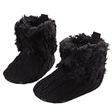 Annnowl Baby Girls Knit Soft Fur Winter Warm Snow Boots Crib Shoes 0-18 Months (12-18 Months, Black)