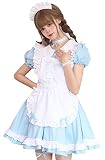 [FULINE] メイド服 コスプレ コンカフェ メイド こすぷれ ハロウィン ゴスロリ 可愛い アリス風 クロス ゴシック ワンピース コスチューム ショート丈 メイドコスチューム 仮装 女装ブルー L