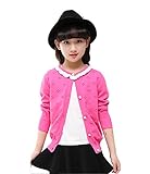 子供服 シンプル 無地 人気カーディガン 女の子 ニット 長袖 セーター 丸首 全4色 (130, 蔷薇色)