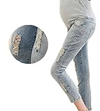 マタニティ ストレッチデニム パンツ スキニー ダメージジーンズ (L)