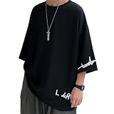 [Culeevp] 夏服 メンズ tシャツ メンズ 半袖 七分袖 大きいサイズ 無地 速乾性 柔らかい 服 メンズ 黑L