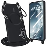QOUNVYW 適用 Galaxy A36 5G 用の A37 5G 用のケース Magnetic 対応 ショルダーストラップ付 SC-54F 用の 耐衝撃 シリコン 薄型軽量 TPU 斜めかけ 縄掛けケース 長さ調整/取り外し可能 落下・紛失防止 一体型 マグネット搭載 ワイヤレス充電 対応 ギャラクシー A36 5G/A37 5G 用のカバー ブラック（黒）W-MSCS-08-01