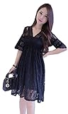 【SEBLES】レディース マタニティ Ｖネック レースワンピース ロング丈 ひざ丈 夏 ドレス ブラック（ひざ丈） ＸＸＬ