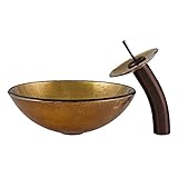 VIGO Liquid Gold Glass Vessel Bathroom Sink and Waterfall Faucet with Pop Up, Oil Rubbed Bronze [並行輸
