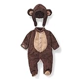 nijuh クマ コスチューム カバーオール ベビー 着ぐるみ ボタン フード ふわふわ もこもこ (80)