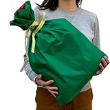ラッピング袋 袋 中 梨地 光沢 W450×H560 mm (緑) 日本国内検品済みで安心品質 プレゼント ギフト 大きい 中サイズ リボン付 クリスマス ハロウィン 誕生日 包装