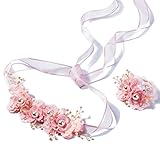 LUoemフラワーガールクラウンヘッドバンドブライダルウェディングパーティー花柄Halo花輪ガーランドと手首のバンドの祭