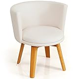 ダイニングチェア 360度 回転 汚れに強い PVCレザー 木脚 チェアー 単品 ナチュラル×ホワイト