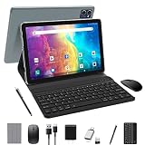 【QUKENK NEW 2IN1Android WIFIタブレット】8コアCPU、10インチタブレット、ROM128GB+1TB拡張可能タブレット、5G/2.4GHz Android WIFIモデルタブレット、7000mAh+BT5.0+13MP＆8MPデュアルカメラ+GPSサポート+無線投影+顔認証+GMS認証+子供用タブレットPC、オンライン授業（グレー）