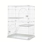 牧小苫＼ｍｓｍｒ猫 ケージ ミニタイプ ネコハウス脱走防止扉 頑丈 檻 ねこ ネコケージ コンパクトサイズ ホワイト・ブラック (ホワイト, 幅76×奥行50.5cm×高さ89cm)