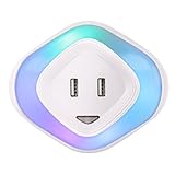 スマートUSBナイトライト、BOTOTEK ポータブルUSB充電器、7種類色LED感応 ライト明暗センサー　光センサーベッドサイドランプ　携帯用足元灯（5V/2.4Ax2）