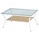 不二貿易 ガラスリビングテーブル クレア 幅80×奥行52cm ナチュラル 96226