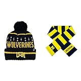 NCAA Michigan Wolverinesバロメータービーニー帽子とストライプラグビースカーフ2パックバンドル