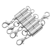 HJ 磁気クラスプ マグネット式クラスプ 留め具 ダブルカニカン ネックレス ブレスレット 接続金具 パーツ 金属パーツ 円柱型 (シルバー, 1ペアセット)