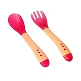 ALEKO sbs04pn熱SensitiveシリコンベビースプーンとフォークToddler幼児スプーンとフォークトレーニングセット、ピンク