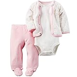 カーターズ Carter's 女の子用白xピンクドットクマさん気分になれちゃうふわふわカーディガン上下3点セット (3months(55-61cm)) [並行輸入品]