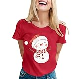 [Avarrerog] クリスマス プルオーバー レディース tシャツ 大きいサイズ ゆったり 半袖 可愛い 雪だるま プリント トップス カジュアル 面白い 軽い Tシャツ 秋冬 柔らかい クリスマス 衣装 クリスマスプレゼント パーティー 学園祭 tシャツ メンズ 半袖 白 クリスマス トップス クリスマス セーター(E01- レッド,M)