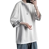 [FJLTDCP] 夏服 メンズ tシャツ メンズ メンズ tシャツ七分袖 無地 大きい サイズ ビックシルエット 夏 ゆったり 丸襟 柔らかい 快適 軽い 柔らかい おしゃれトッププリント 服 -white-2XL