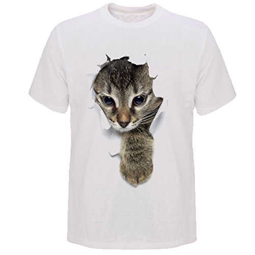 (RONGUI) Tシャツ 猫 おもしろ トリックアート カジュアル シンプル ブラックネコ (XL, NO.1)