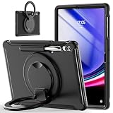 360度回転 スタンド Galaxy Tab S10+/S9 FE+/S9+/S8+/S7+/S7 FE 12.4インチ ケース 衝撃吸収 頑丈 持ち手付き ハンドル付 Android タブレット ギャラクシー Tab S10+/S9 FE+/S9 Plus/S7 Plus/S7 FE/S8 Plus 12.4" カバー 落下防止 S Pen 收納 子供 ケース, ブラック