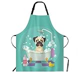 WONDERTIFY フレンチブルドッグエプロン バスタブに入った素敵な犬 ビブエプロン 調節可能な首付き 男女兼用 家庭 キッチン 料理 ウェイトレス シェフ グリル ビストロ ベーキング BBQ エプロン, マルチ52, 27*31 inch