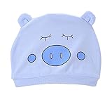 お出産祝い　ベビー小物　ギフト　帽子　キャップ　ハット　ベビー帽子　ビーニー帽子　新生児　0-3ヶ月　純綿の生地　柔らかい　快適　可愛い　（ピッグ・ブルー）