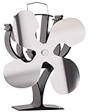 VODA 新設計4ブレード熱源石油/木材バーナー/暖炉用ストーブファン - 環境にやさしい（シルバー）