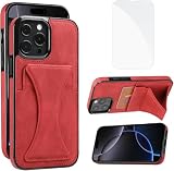 JSCOMYAP iPhone12/iPhone12pro ケース用 いphone12/いphone12pro + iPhone 12 pro 强化 ガラス フィルム PUレザーカード収納横置きスタンド機能付き 携帯ケース 人気 衝撃吸収 スマホケース Case Cover 12pro iphone12プロ アイフォン12pro アイフォン12プロ 背面 カバー レディース 6.1インチ（レッド）
