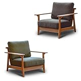 無垢材使用 一人掛けソファ ERIS（エリス） 1P , ファブリック , アルダー材 , ブラウン , グリーン ,　リビング (グリーン)