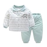 YUEGUANG キッズパジャマ ベビー服 長袖パジャマ ナイトウェア 綿100％ ルームウェア 子ども肌着 優れた通気性　前開きセット カジュアル お出かけ (グリーン, 100cm)