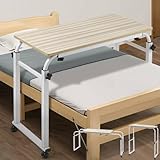 Bonarca ベッドテーブル 介護 用 伸縮 【幅：シングル～セミダブル対応】 昇降式 高さ調節 【高さ：62～100cm】 食事 オーバーベッドテーブル キャスター付き シングル セミダブル ベッド 対応 ベッド用 デスク 伸縮式 サイドテーブル 【天板サイズ：80×40cm】 病院 作業 パソコン 両足 安定型