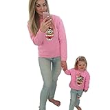 FranterdファミリMatching服、Mommy & Me Mom & Baby親子長袖ラウンドネックプルオーバートップス服装 ピンク